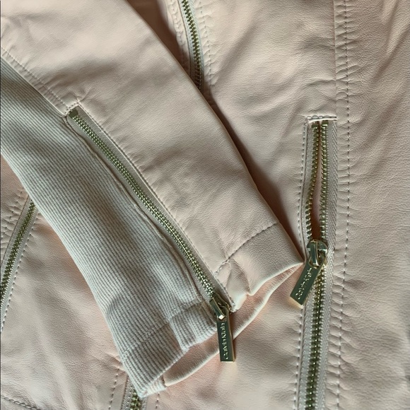Calvin Klein Jacket Leather Pink Orange Gold Collarless Long Sleeve Coat White - Picture 12 of 13